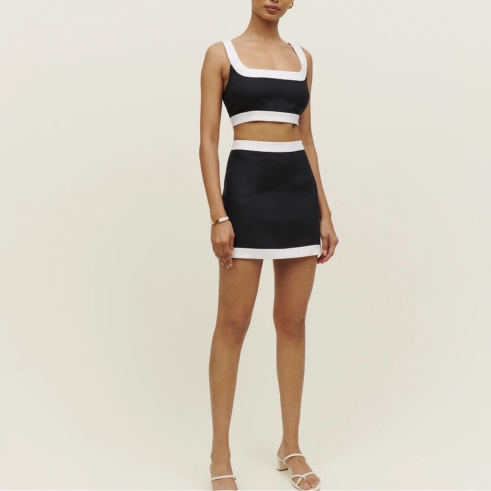 Reformation Robbie Linen Two Piece Set in Black & White